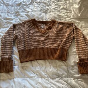 Pink Republic Striped Brown V-Neck Sweater